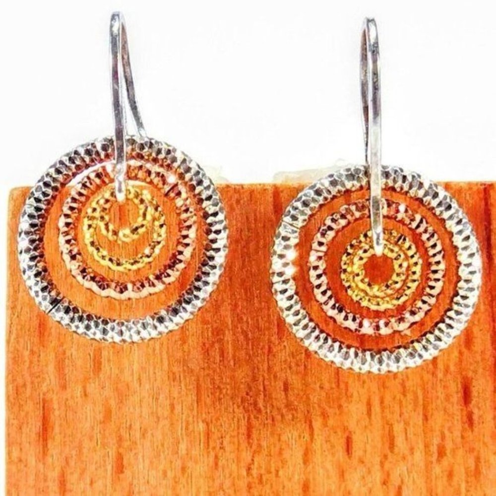 Dyadema Italy 925 Sterling Silver Tri-Colored Dangle Earrings 1" 3.3 Grams